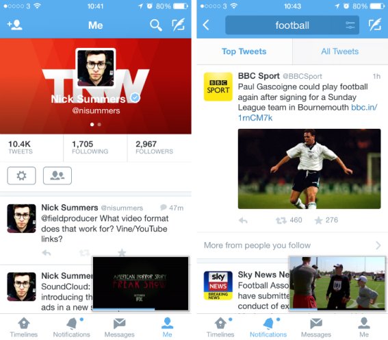 ทวิตเตอร์บนไอโฟนสามารถดูวิดีโอย่อไซส์เล็กได้แล้ว