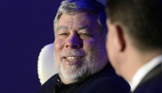 Apple co-founder Steve Wozniak, left, smiles as he answers a question from moderator Mike McGuire during the keynote luncheon of the 9th annual Southeast Venture Conference and Digital Summit Charlotte at the Le Meridien Charlotte on Wednesday, April 1, 2015, in Charlotte, N.C. (David T. Foster, III/Charlotte Observer/TNS via Getty Images)