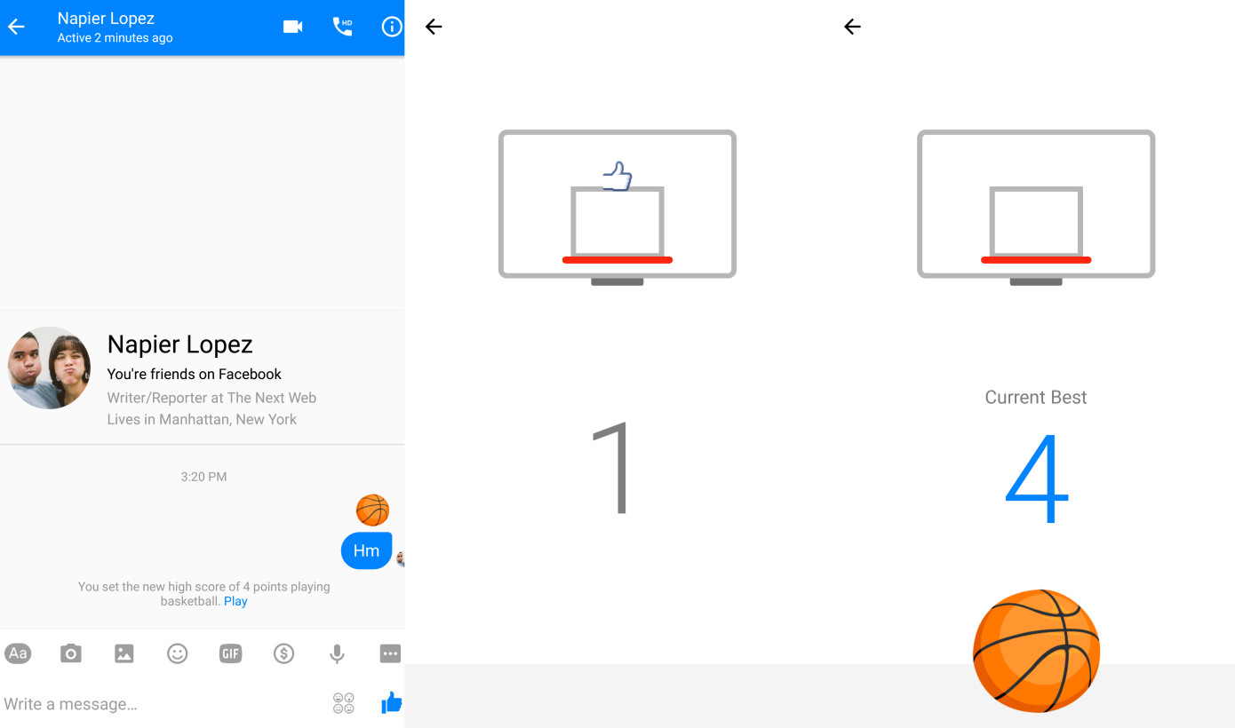 basketball game in facebook messenger