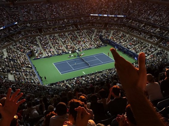 NEW YORK, NY - SEPTEMBER 11: The crowd erupts during the men's final action between Novak Djokovic and Stan Wawrinka during Day 14 of the 2016 US Open at the USTA Billie Jean King National Tennis Center on September 11, 2016 in Queens.  (Landon Nordeman for ESPN)