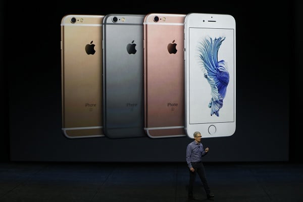 SAN FRANCISCO, CA - SEPTEMBER 9: Apple CEO Tim Cook speaks speaks about the new iPhone 6s and 6s Plus during a Special Event at Bill Graham Civic Auditorium September 9, 2015 in San Francisco, California. Apple Inc. unveiled latest iterations of its smart phone, forecasted to be the 6S and 6S Plus and announced an update to its Apple TV set-top box. (Photo by Stephen Lam/ Getty Images)