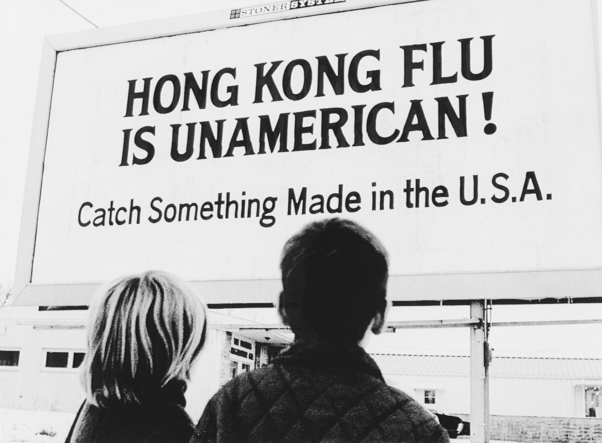 ป้ายบิลบอร์ดบอกเหตุการณ์ไข้หวัดฮ่องกงที่เมือง Des Moines ปี 1968