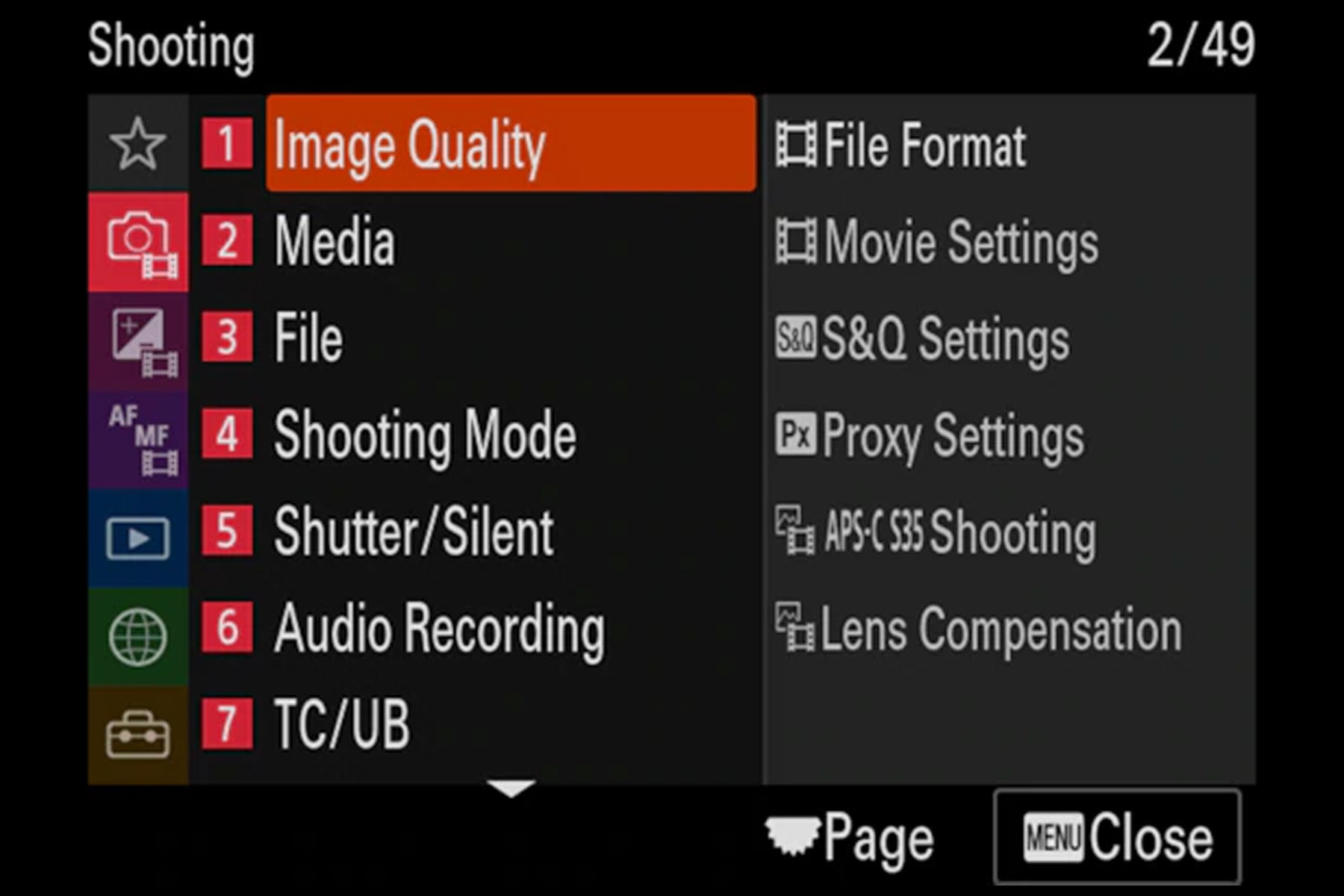 Sony A7sIII Menu