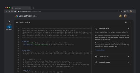 Google Home ปล่อยฟีเจอร์ script editor เขียนโค้ดของบ้านให้ซับซ้อนมากยิ่งขึ้น