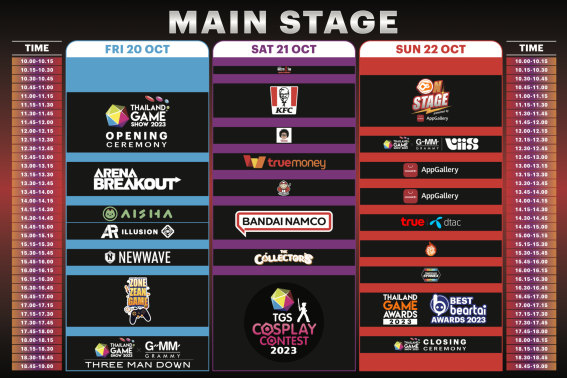 ตารางกิจกรรมบนเวที Main Stage ของงาน Thailand Game Show 2023: Assemble!