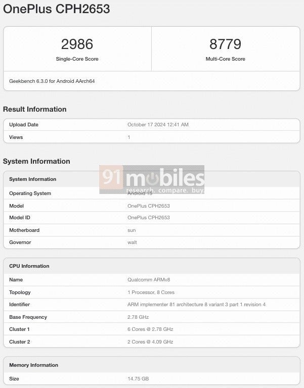 OnePlus 13 Geekbench