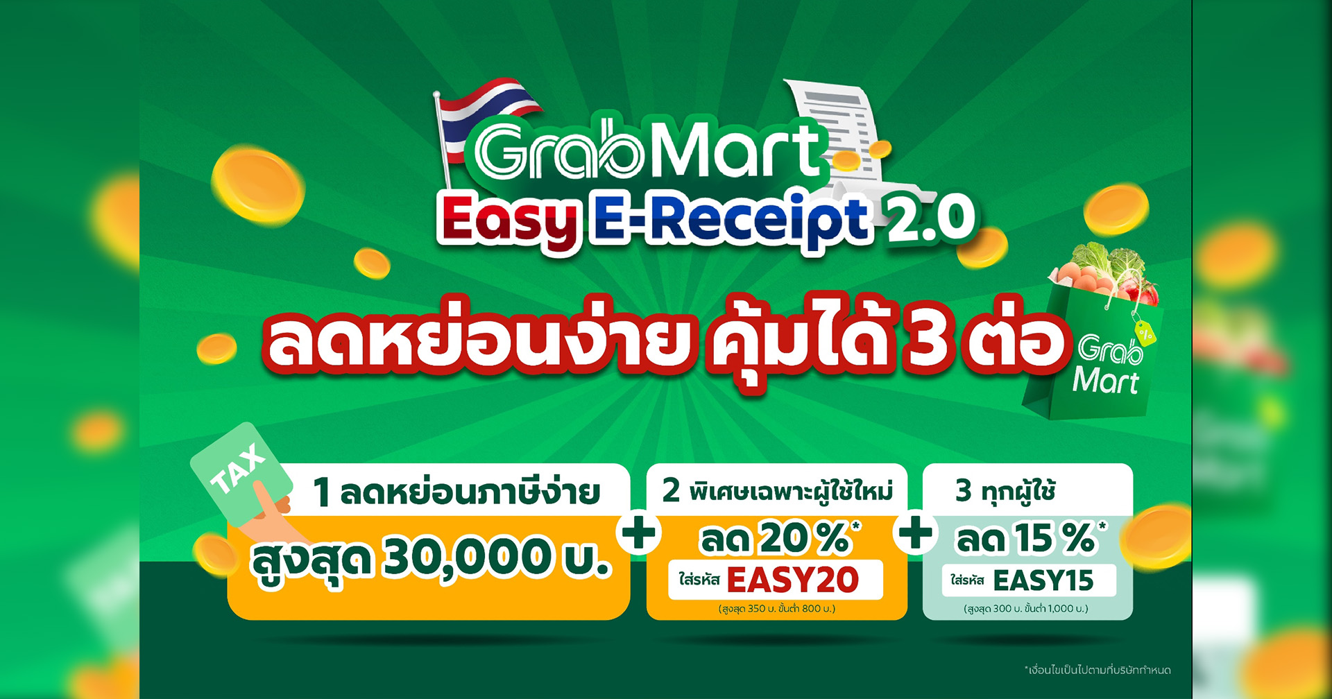 แกร็บเดินหน้า “GrabMart Easy E-Receipt 2.0” ชูแคมเปญลดหย่อนภาษีปี 2568 พร้อมดีลสุดคุ้ม 3 ต่อ