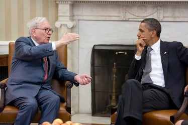 President Barack Obama meets with Warren Buffett, the Chairman of Berkshire Hathaway, in the Oval Office, July 18, 2011. (Official White House Photo by Pete Souza)