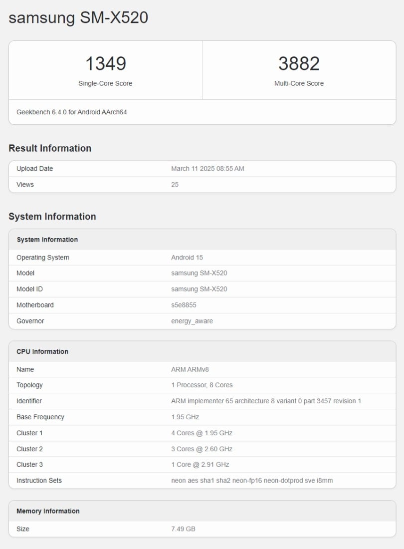 Samsung Galaxy Tab S10 FE benchmark